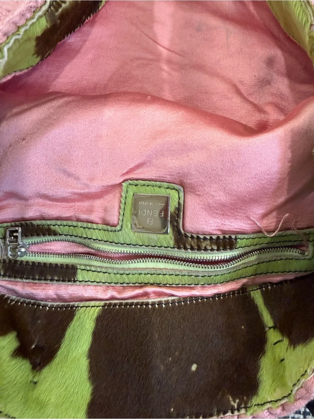 Authentic Vintage Fendi Pink Floral Knit Tote with Pony hair details